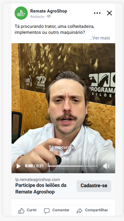 Criativo em vídeo postado no perfil