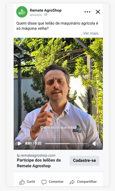 Criativo da campanha de captação contínua da Remate Agroshop